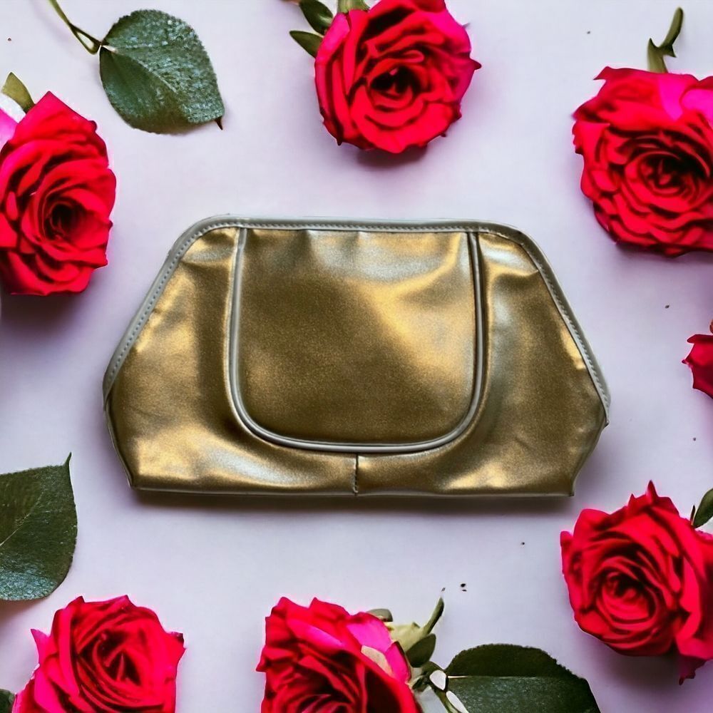 Lancôme Metallic Gold Makeup Bag Cosmetic Pouch Travel Case EUC - Picture 2 of 8